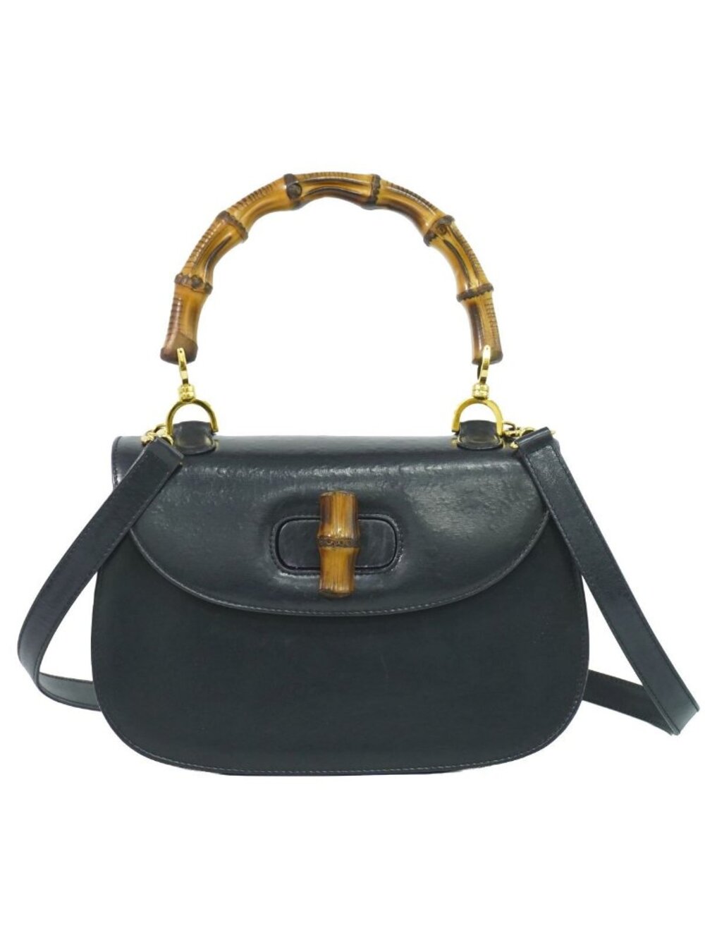 Gucci Bamboo 2-Way Shoulder Bag Pochette Leather Black